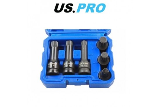 Spline (veeltand) doppenset kracht/impact diep en ondiep 1/2" 6-delig