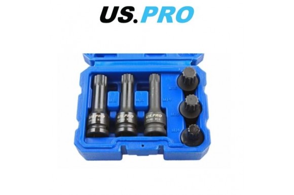 Spline (veeltand) doppenset kracht/impact diep en ondiep 1/2" 6-delig