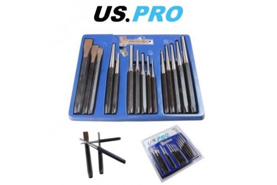 Pendrijver-, doorslag-, centerpuns-, en beitelset 16-delig