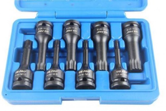 Spline doppenset kracht/ impact 1/2" 8-delig