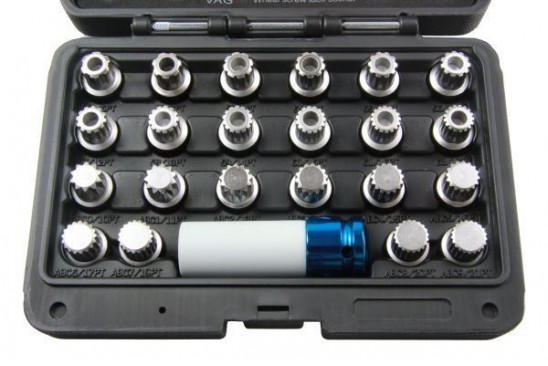 Slotbout sleutel/ wielslotbout doppenset VAG (Volkswagen Audi Group) 23-delig