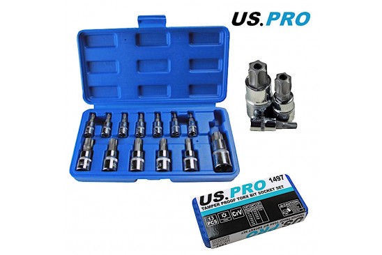 Torx doppenset met boring 1/4'', 3/8'', 1/2'' 13-delig