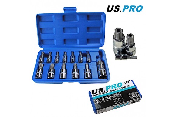 Torx doppenset met boring 1/4'', 3/8'', 1/2'' 13-delig