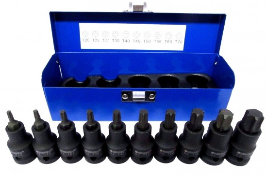 Torx doppenset kracht/ impact 1/2" T20 tot T70 10-delig 