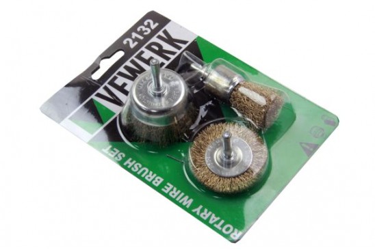 Staalborstel en schuurborstelset voor boormachine 3-delig