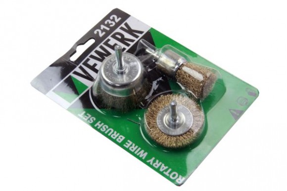 Staalborstel en schuurborstelset voor boormachine 3-delig