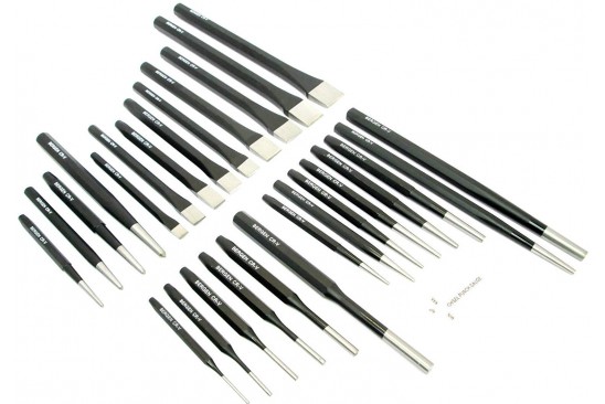 Pendrijver-, doorslag-, centerpuns-, en beitelset 28-delig