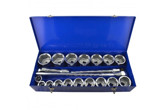 Doppenset / dopsleutelset 6-kant grote maten 36 tot 80 mm 1" 21-delig