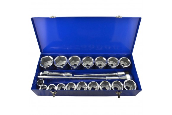 Doppenset / dopsleutelset 6-kant grote maten 36 tot 80 mm 1" 21-delig