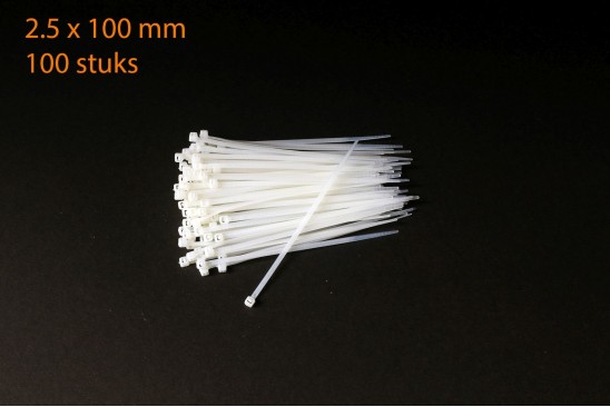 Kabelbinders / ty-raps wit weerbestendig 100 x 2,5 mm 100 stuks