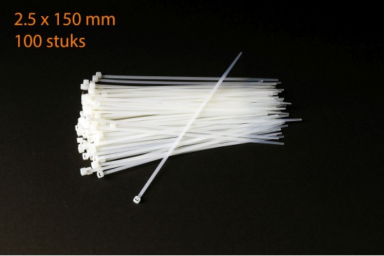 Kabelbinders / ty-raps wit weerbestendig 150 x 2,5 mm 100 stuks