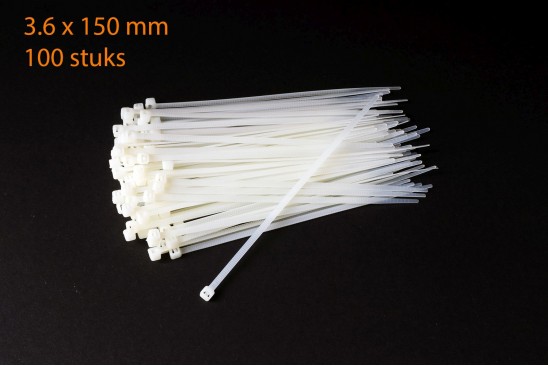 Kabelbinders / ty-raps wit weerbestendig 150 x 3,6 mm 100 stuks 