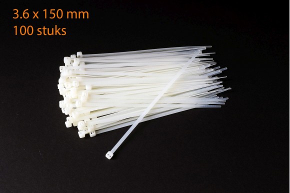 Kabelbinders / ty-raps wit weerbestendig 150 x 3,6 mm 100 stuks 