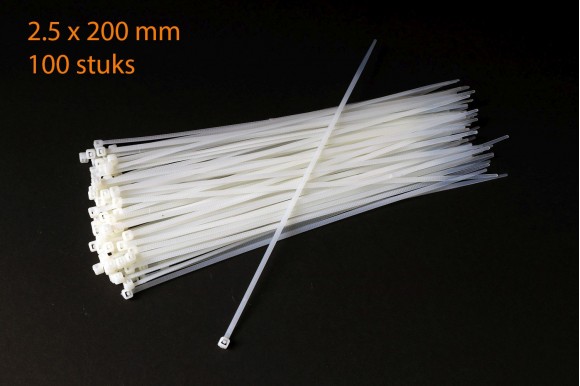 Kabelbinders / ty-raps wit weerbestendig 200 x 2,5 mm 100 stuks