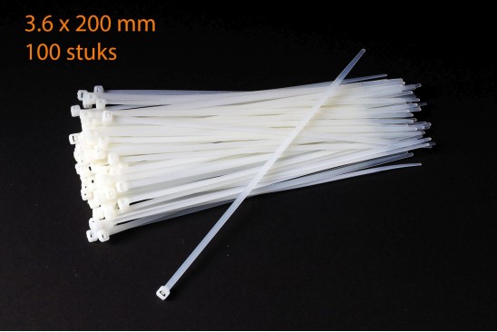 Kabelbinders / ty-raps wit weerbestendig 200 x 3,6 mm 100 stuks