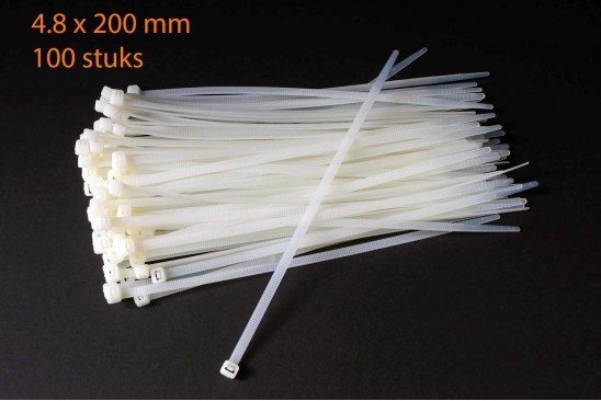 Kabelbinders / ty-raps wit weerbestendig 200 x 4,8 mm 100 stuks
