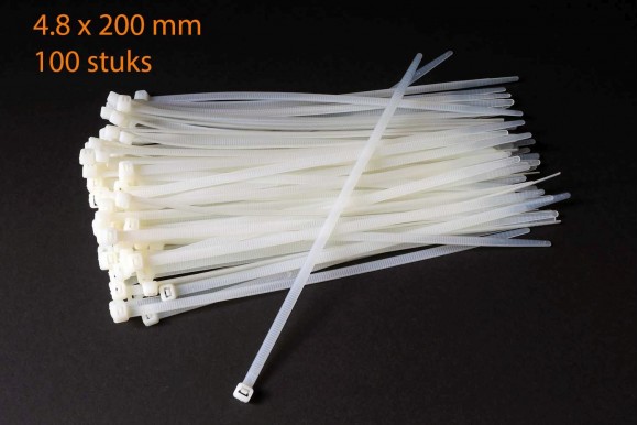 Kabelbinders / ty-raps wit weerbestendig 200 x 4,8 mm 100 stuks