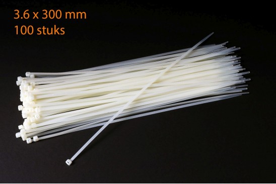 Kabelbinders / ty-raps wit weerbestendig 300 x 3,6 mm 100 stuks