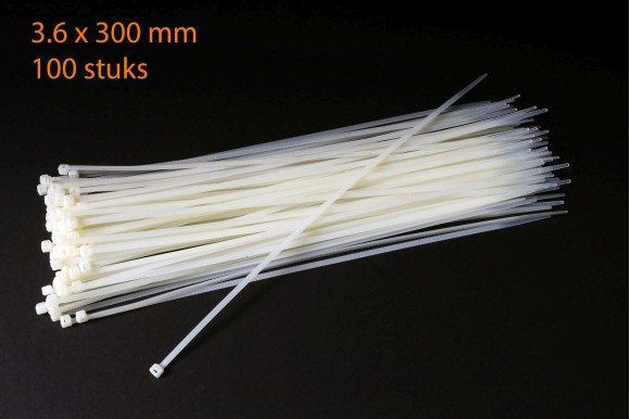 Kabelbinders / ty-raps wit weerbestendig 300 x 3,6 mm 100 stuks