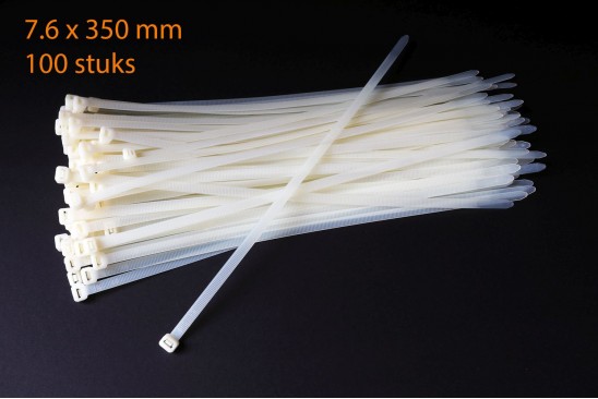Kabelbinders / ty-raps wit weerbestendig 350 x 7,6 mm 100 stuks