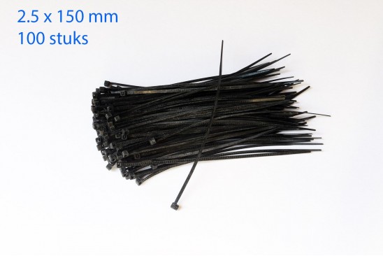 Kabelbinders / ty-raps zwart weerbestendig 150 x 2,5 mm 100 stuks