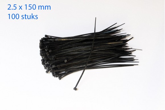 Kabelbinders / ty-raps zwart weerbestendig 150 x 2,5 mm 100 stuks