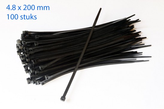 Kabelbinders / ty-raps zwart weerbestendig 200 x 4,8 mm 100 stuks