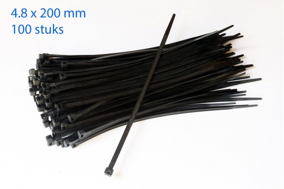 Kabelbinders / ty-raps zwart weerbestendig 200 x 4,8 mm 100 stuks