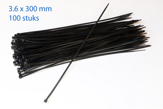 Kabelbinders / ty-raps zwart weerbestendig 300 x 3,6 mm 100 stuks 