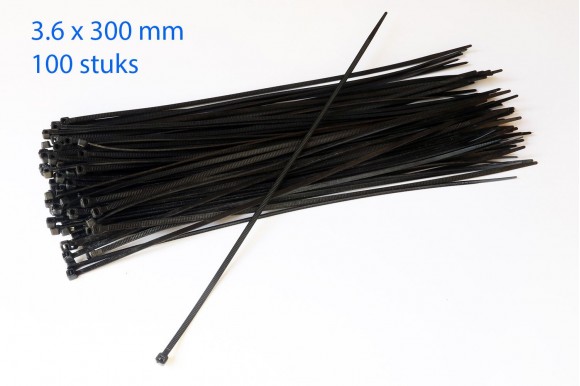 Kabelbinders / ty-raps zwart weerbestendig 300 x 3,6 mm 100 stuks 