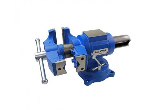 Multifunctionele bankschroef 125 mm met draaibare voet en roterende basis