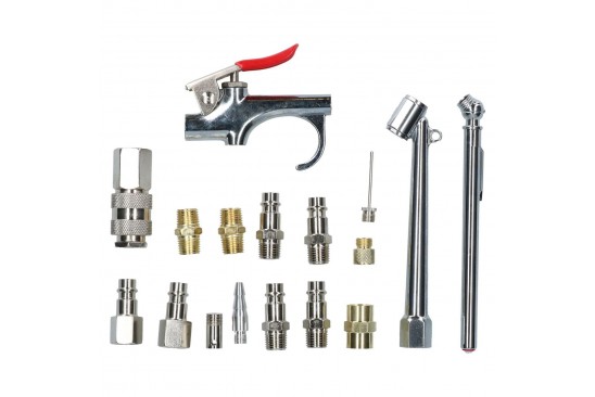 Perslucht accessoireset met euro-profiel snelkoppelingen, lucht pistool en autoband vul adapter 17-delig 