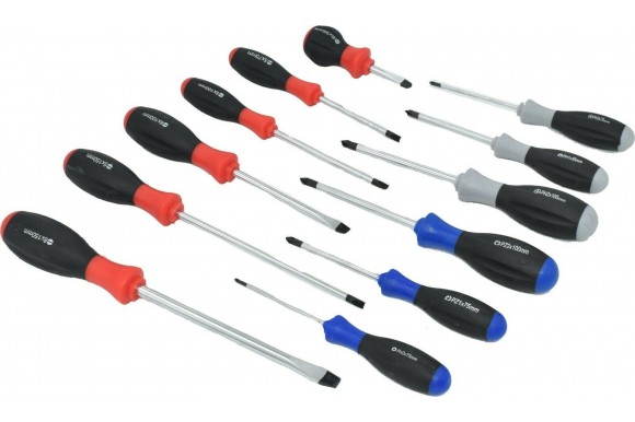 Schroevendraaierset met Sleuf, Pozidriv, Phillips en Parallel punt schroevendraaiers 12-delig 
