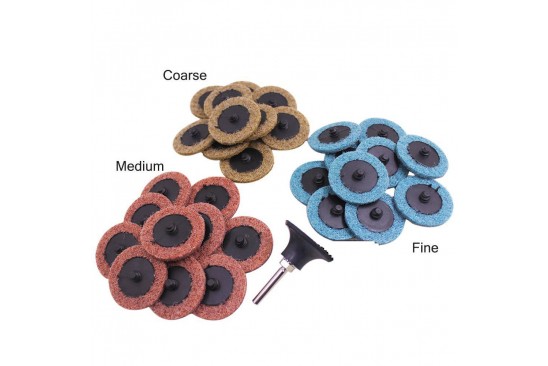 Scotch Brite clean en strip Roloc snelwissel schuurschijven 50 mm verschillende korrel groftes inclusief houder 31-delig 