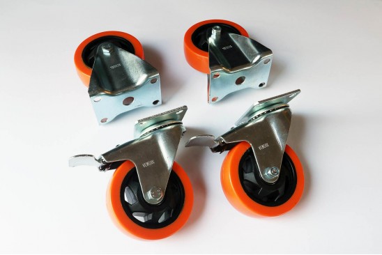 Set van 2 zwenkwielen en 2 bokwielen PVC 100 mm dubbelgelagerd 4-delig