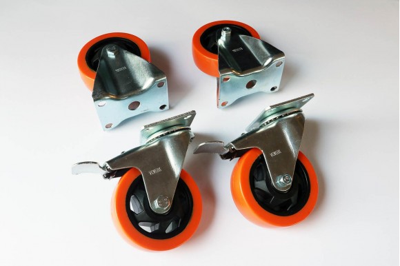 Set van 2 zwenkwielen en 2 bokwielen PVC 100 mm dubbelgelagerd 4-delig