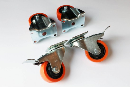 Set van 2 zwenkwielen en 2 bokwielen PVC 75 mm dubbelgelagerd 4-delig