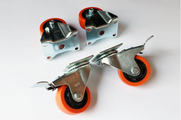 Set van 2 zwenkwielen en 2 bokwielen PVC 75 mm dubbelgelagerd 4-delig