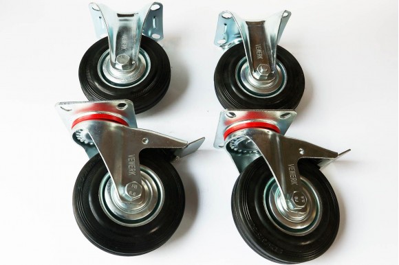 Set van 2 zwenkwielen en 2 bokwielen rubber 125 mm 4-delig