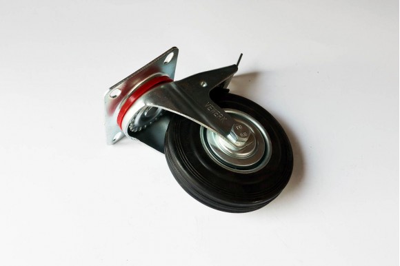 Zwenkwiel rubber met rem 125 mm